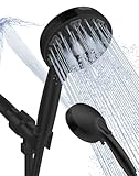 High Pressure Shower head with Handheld 7 Modes, Built-in Power Wash to Clear Tub. Tile & Pets, 5” High Flow Hand Held Hydro Rain Showerhead with Stainless Steel Hose and Adjustable Bracket-Matt Black