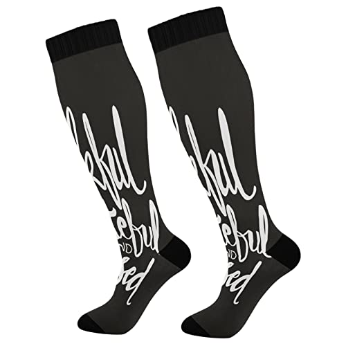IUBBKI Thankful Grateful Blessed Lettering - Calcetines de moda para mujeres y hombres, calcetines deportivos de compresión alta hasta la rodilla, soporte para correr, senderismo, fitness, multicolor,