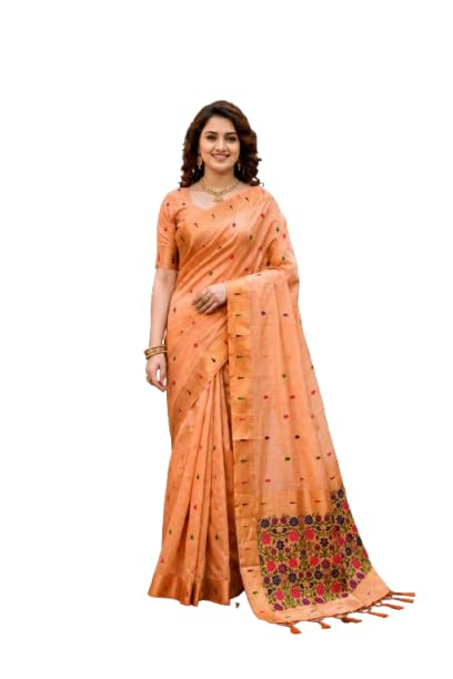 Peach Cotton Blend Elegant Wear Saree-image-45