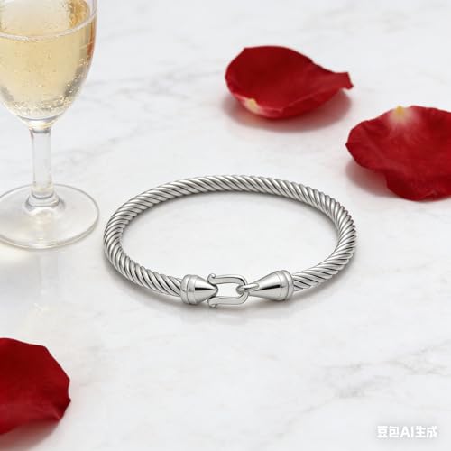 Image of Decpro Exquisite Vintage Twisted Cable Cuff Bangle, Adjustable Stainless Steel Bracelet for Women, Elegant Jewelry Gift for Women