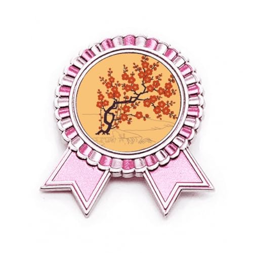 Broche fleur rouge culture japonaise en métal rose M idée cadeau idéal