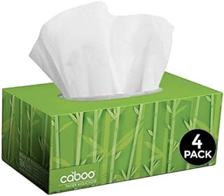 Caboo Tree Free Bamboo Facial Tissue Paper, Eco Friendly 2 Ply Tissue Flat Box - 184 Sheets Per Box, Total of 4 Boxes, 736 Total Tissues
