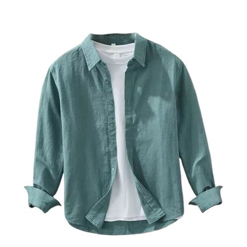 Chemise homme respirante en coton lin manches longues coupe classique