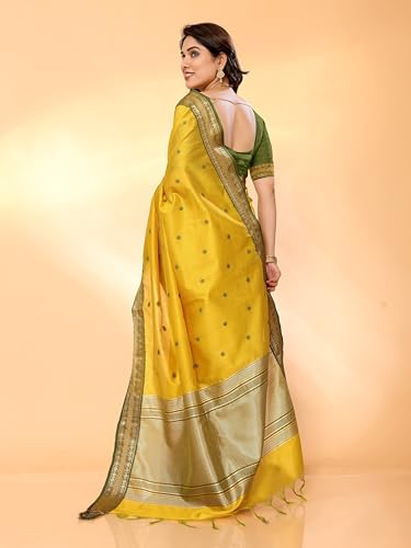 Image of Sidhidata Women's Cotton Silk Jacquard Boardered Saree With Unstitched Blouse Piece (Kalyani)