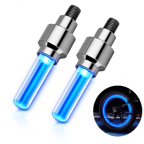 Image of All Bike /Bicycle Tyre LED Rim Valve Cap Light with Motion Sensor | Flashing Blue Wheel Light for Bike, Bicycle, Car & Motorcycle | Waterproof Tyre Valve LED Light Set of 2