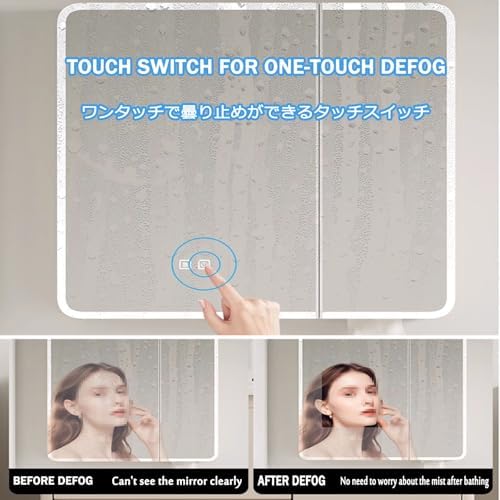 Wall Mounted Storage Cabinet with 2 Mirrored Doors, Aluminum Alloy, Defogger & Surround Lighting, Modern Bathroom Organizer, White, 60x70cm (23.6x27.5in)