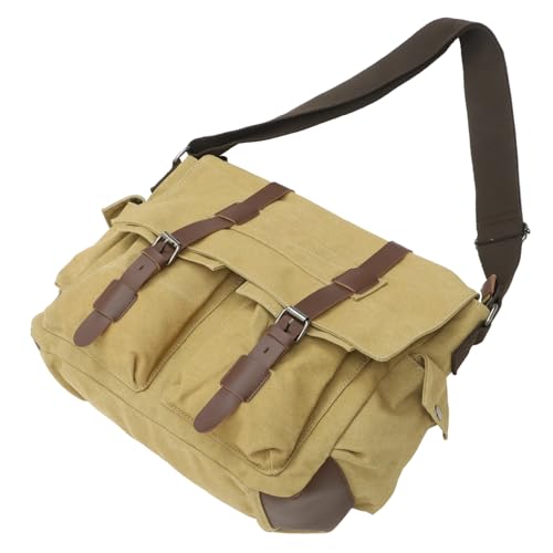 Vintage Canvas Briefcase for Men Classic Shoulder Bag Laptop Commuter Khaki