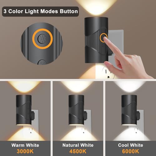 Image of easuntec Night Lights Plug into Wall, Plug in Night Light, Night Light, Dusk to Dawn Light Sensor, 3 Light Modes, Dimmable Night Lights for Bedroom Bathroom Hallway Kitchen Stairs (Black, 2 Pack)