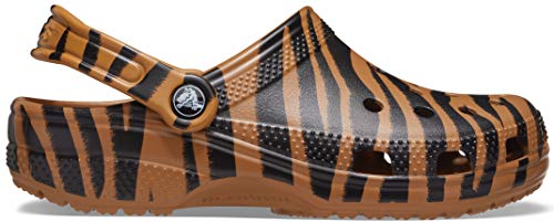 Image of Crocs unisex adult Classic Animal Print | Zebra and Leopard Shoes Clog, Dark Gold /Zebra Print, 13 Women 11 Men US