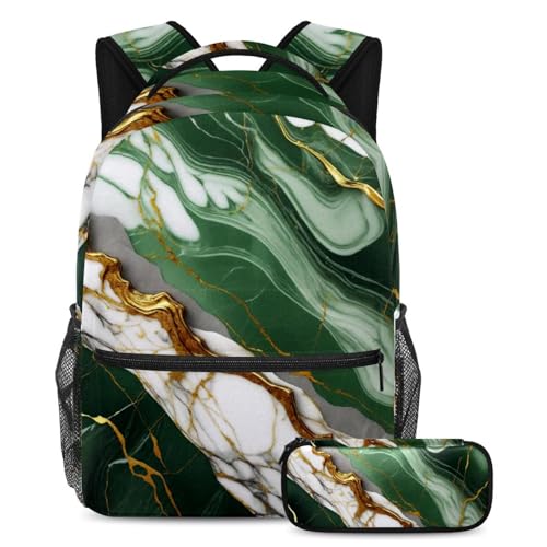 Cartables et sac à dos marbre vert avec trousse pour la rentrée scolaire