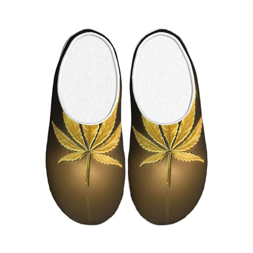 Chaussons d'hiver EdWal en peluche douce et élégantes feuilles dorées