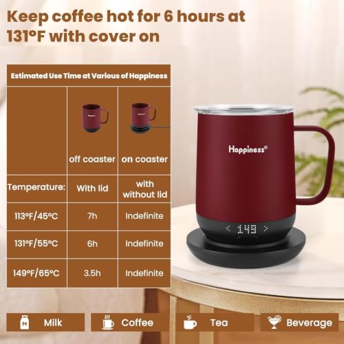 Image of Happiness Self-Heating Coffee Mug,12oz Temperature Control Smart Cup