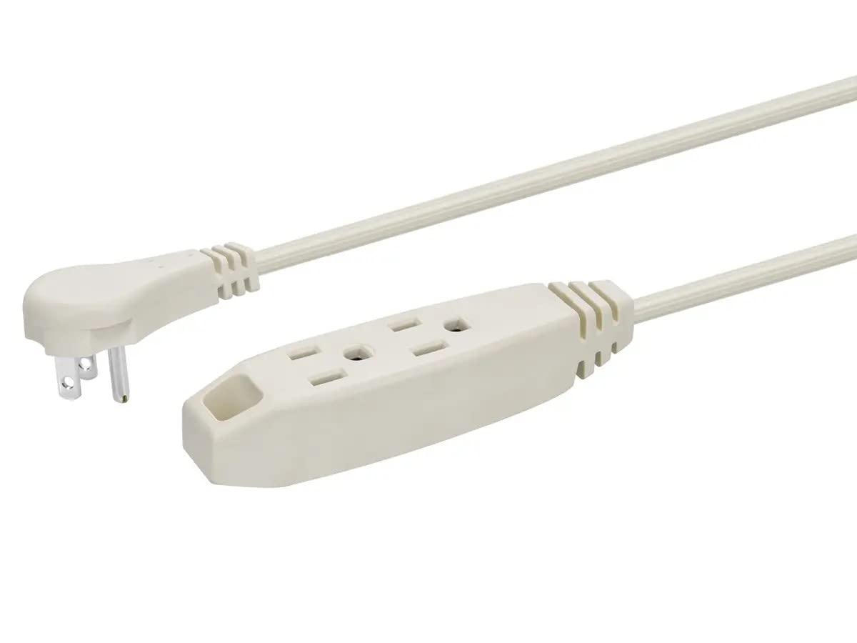 Monoprice 3-Outlet Flat Plug Household Extension Cord - 13 Amp, SPT-2, 16AWG, 6 Feet, Black