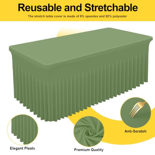 Image of Smiry 2 Pack Spandex Elastic Fitted Table Cloth Skirt for 4FT Table | Stretch Washable Table Cloth, Banquet Table Cover for Wedding, Party, Indoor & Trade Shows, (Sage Green, 48Lx30Wx30H)