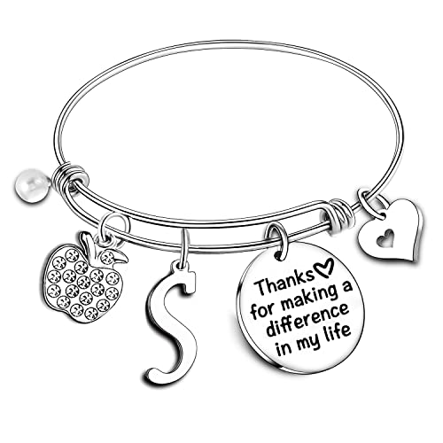 Nimteve Teacher Bangles Gifts for Teacher Bracelets For Women Thank You Gifts Teachers Appreciation Gifts for Women Initial Bracelet