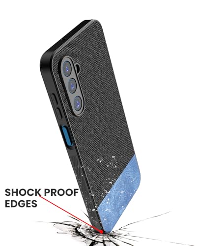 Image of Kapa Soft Fabric & Leather Hybrid Protective Back Cover for Samsung Galaxy M36 / F36 5G | Shockproof Slim Hard Anti Slip Back Case (Black,Blue)