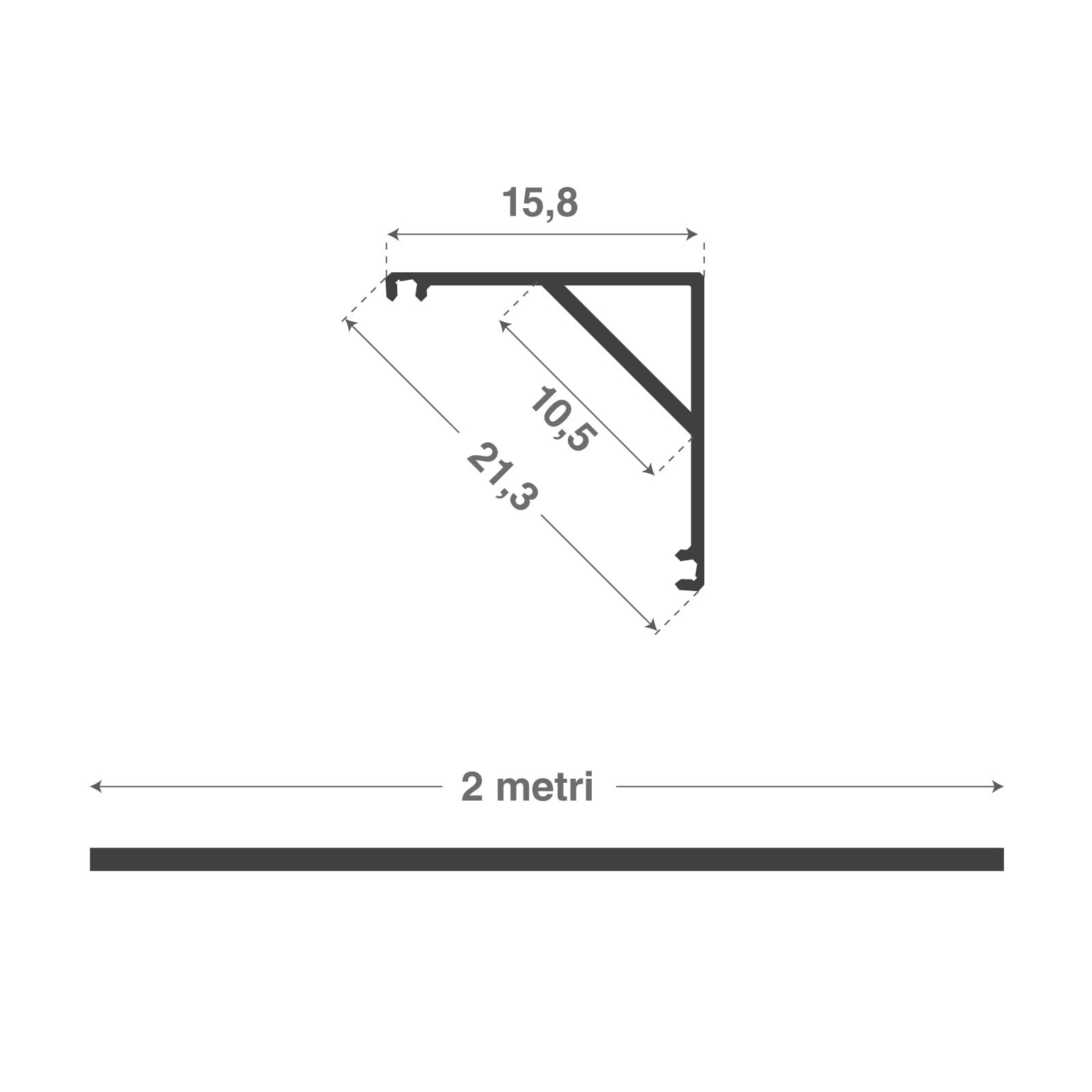Profilo Alluminio Bianco Angolare per Strisce LED con copertura Professionale Satinata Made in Italy MedusaFlex CUBO in Policarbonato - Pacco da 10 (20m) 2000x15.8x15.8mm Cover standard opaca inclusa
