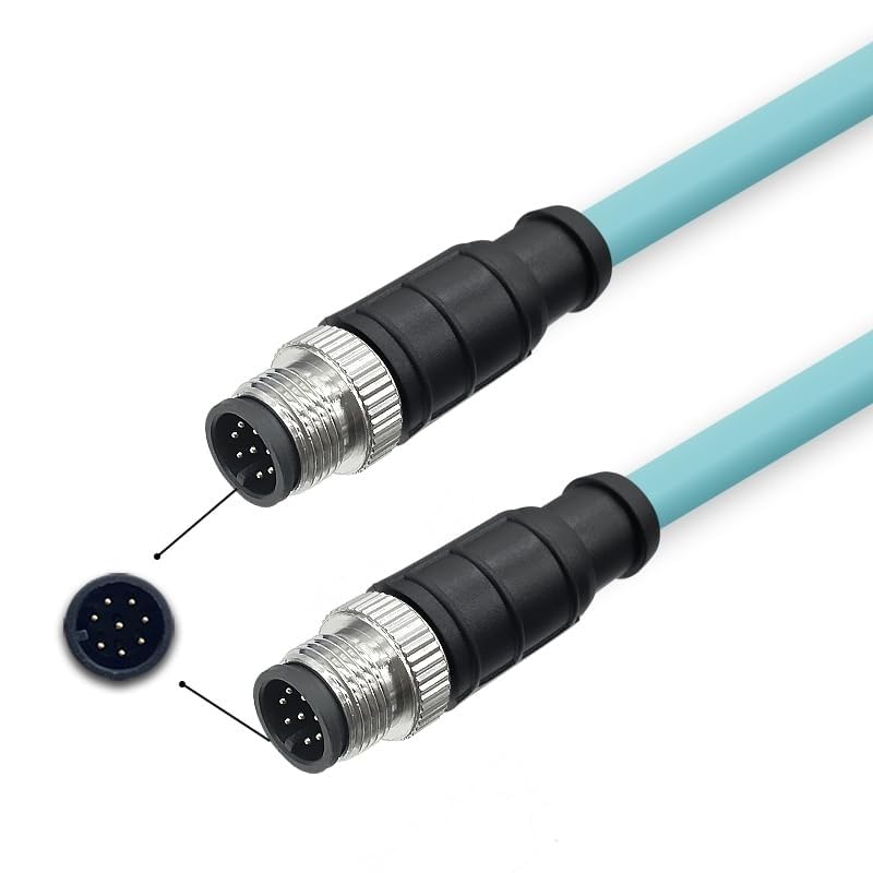 M12 to M12 Cat7 Ethernet Cable, 10Gbps Gigabit, IP67 Rated Waterproof Dustproof, Flexible PUR Jacket for Industrial Automation, Robotics (8 Pin A-Code Male to Male, 3 Meter)
