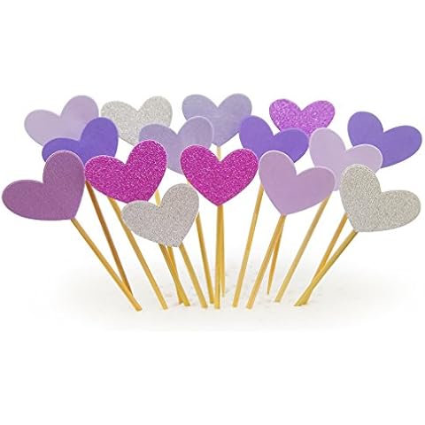 Cupcake Toppers 30Pcs Set, GUCUJI Funny Purple Heart DIY Glitter Mini Birthday Cake Snack Decorations Picks Suppliers Party Accessories for Wedding and Baby Shower Cover