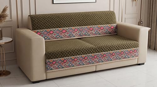 Image of KINGLY Sofa Cover 5 Seater 3+2 Velvet Full Cover - Chocolate Brown | Fully covered quilted velvet slipcover, washable anti-slip thick furniture protector for 3+2 living room sofa