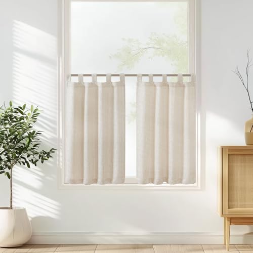 Vangao Scheibengardinen Modern Küche Beige Gardinen Kurz Bistrogardine 2er...