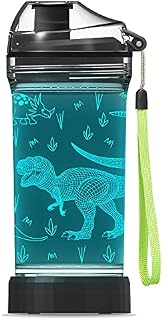 YuanDian Dinosaur Water Bottle, Light Up Boy Drinking Cups with 3D Dinosaur Night Light- 14 OZ Tritan BPA Free Eco-Friendly - Cool Jurassic Park Merchandise Gift for School Kids Boy Girl
