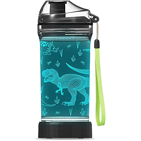 YuanDian Dinosaur Water Bottle, Light Up Boy Drinking Cups with 3D Dinosaur Night Light- 14 OZ Tritan BPA Free Eco-Friendly - Cool Jurassic Park Merchandise Gift for School Kids Boy Girl Cover