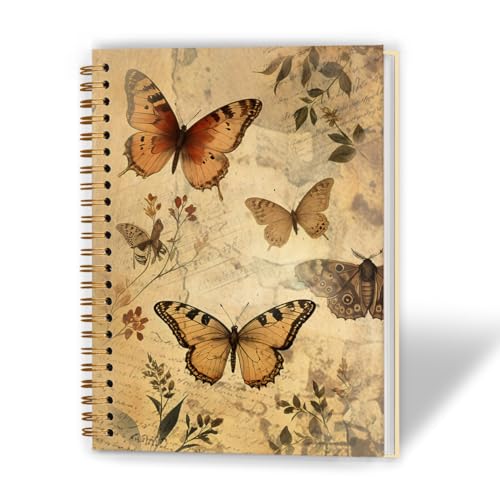 Carnet vintage à spirales papillons 14x21 cm pour vos notes