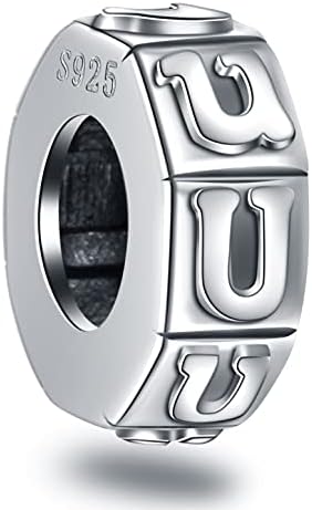 GLOWDAS Initial A-Z Letter Spacer Charms, Antique 925 Sterling Silver 26 Alphabet Rubber Stopper Beads, fits European DIY Bracelet, Personalized Gifts for Mothers Day/Birthday/Christmas