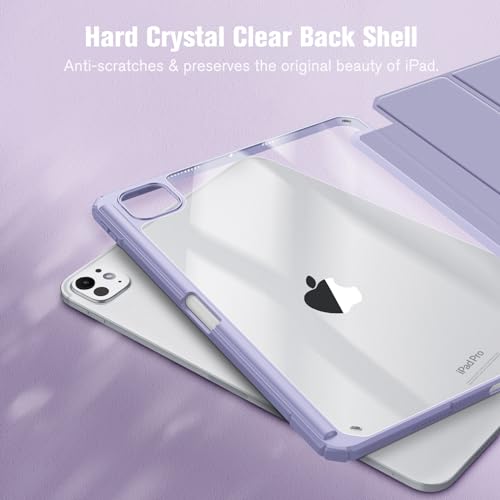 Image of Fintie Hybrid Slim Case for iPad Pro 11-inch (M5) 2025 / (M4) 2024 - [Built-in Pencil Holder] Shockproof Protective Cover with Clear Transparent Back Shell, Lilac Purple