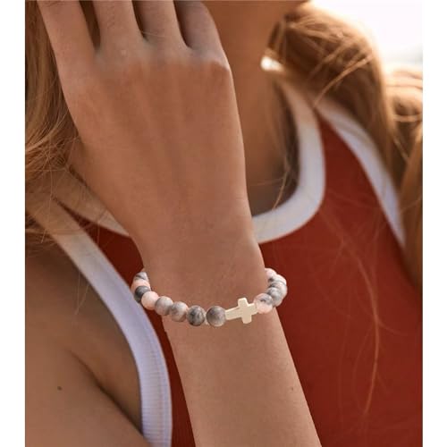 Teen Girl Boys Mens Gifts, Natural Stone Cross Bracelets Trendy Stuff Inspirational Gifts Ideas Bracelet&Card Inspirational gifts for Daughter Son, Husband-Birthday Graduation Retirement Christmas4