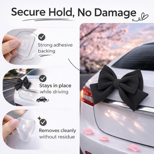 Image of Pink Car Bow for Women Cute Car Exterior Cute Decor for Girls Coquette Decorations for Cars (Black)
