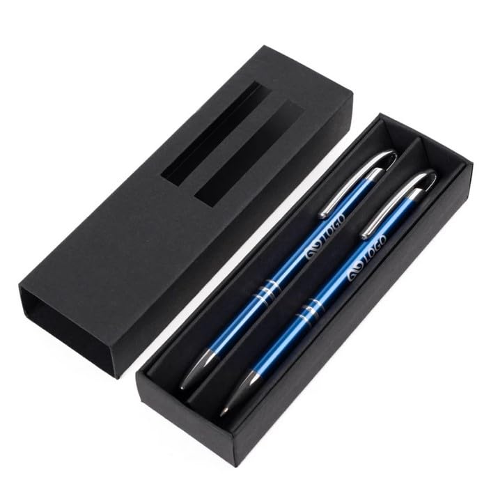 WPRO Personalisiertes Schreibset mit Gravur – 100er Set – Kugelschreiber und Bleistift im Etui – beide Stifte graviert – Geschenk für Büro und Business