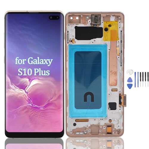 Écran LCD OLED S10+ pour Samsung Galaxy S10 Plus G975F Assemblée Remplacement Châssis Digitizer Or