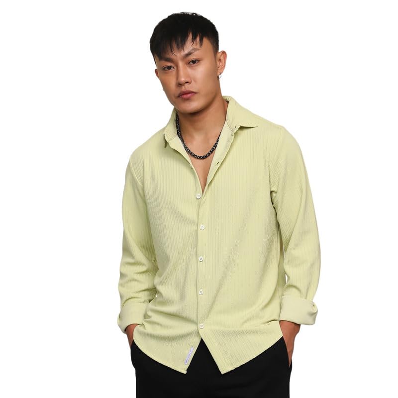 Image of CAHOOT Men's Veined-Textured Shirt | Casual Wear | Spread Collar | Long Sleeve | Button Closure | Shirt Crafted with Comfort Fit for Everyday Wear