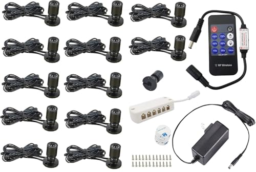 Xking Dimmable Mini Spotlight Art Light Kit with RF Dimmer- 12V 1.5W 100lm,CRI>80 Surface Mounted for Display Cabinet Showcase Showroom (Cold White-Pack 12)