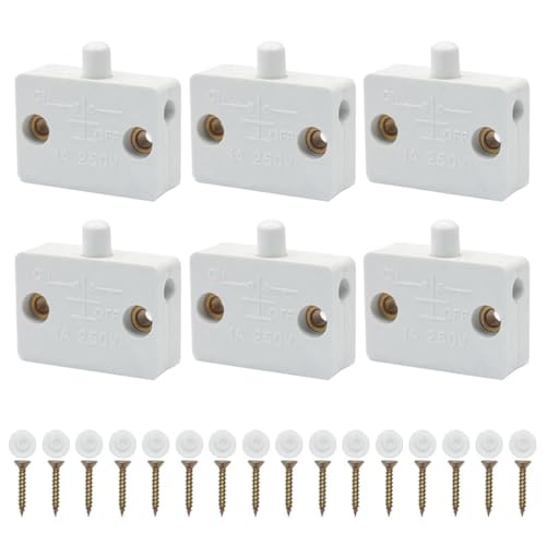 6PCS Cupboard Door Switch White 1A 250V Cupboard Light Control Switch Cupboard Auto Control Switch Push to Wardrobes, Bookcases, Cupboard Doors, Shoe Cabinets