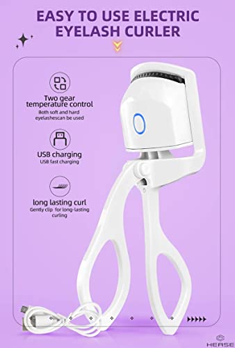 Hease Heated Rechargeable Eyelash Curlers - Electric Safe Heated Eyelash Curler For Long Lasting Natural Eyelashes - Quick Pre-Heat #TOP1