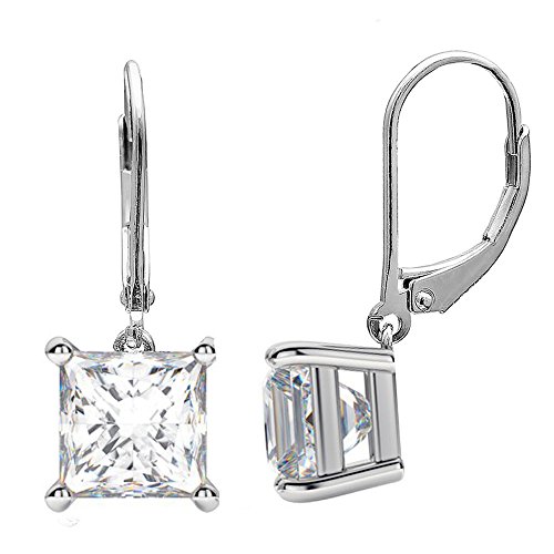 2-10MM Sterling Silver Princess Cut Square Drop Dangle Lever Back Cubic Zirconia Earring BEST Gift (7mm Sterling Silver)