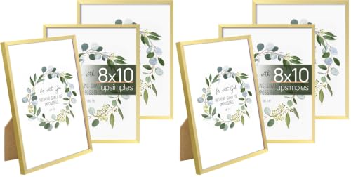 Image of upsimples 8x10 Picture Frame Set of 3, Made of High Definition Glass for 8 x 10, Wall and Tabletop Display Thin Border Photo Frames for Home Decor, Gold (Pack of 2)