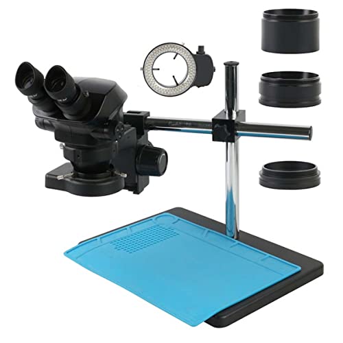 Microscope 7X-50X Magnification Continuous Zoom Binocular Industrial Stereo Microscope + 1.0X 0.5X 2.0X Barlow Objective Lens(F)