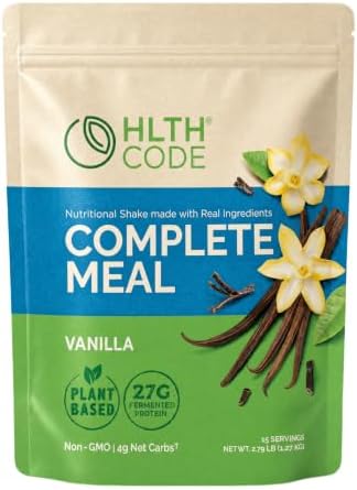 HLTH Code Complete Meal Replacement Shake - Healthiest Meal Replacement = Healthiest You | Keto Friendly | High Protein | Low Carb | Collagen | Gluten Free | Plant Based Vanilla (15 servings)