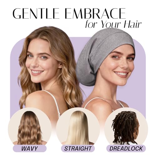 OLESILK Silk Lined Sleep Cap for Women, Bonnet Hair Cover Sleep Night Hat Sleeping Slouchy Beanie Cap for Frizzy Hair