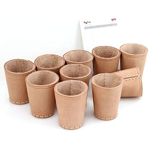 Ludomax 325134 Würfelbecher, 10 Stück Bundle, Echt Leder, genäht, ca. 9cm, Natur Cover
