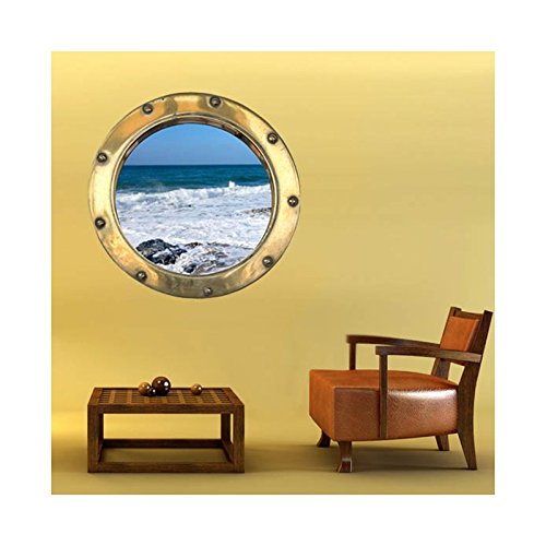 Stickers trompe l'oeil hublot La mer - L 40cm x H 40cm
