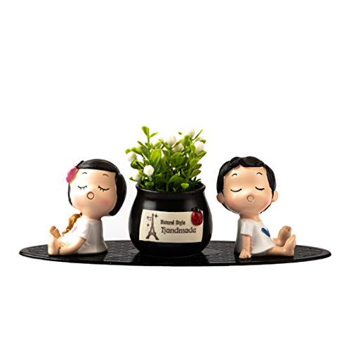 MOTOZOOP ® Car Dashboard Accessories Cute Couple with Anti Slip Pad and Flower Pot with Car Perfume (Lime) car Interior Accessories Car Interior Decoration and Dashboard Idols, Black