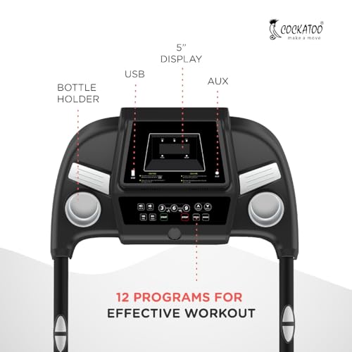 Image of Cockatoo CTM-05 3HP Peak DC Motorized Treadmill for Home, with 3 Level Manual Incline, Max Speed 14 Km /Hr., Max User Weight 90 Kg, Black (DIY, Do It Yourself Installation, Black)