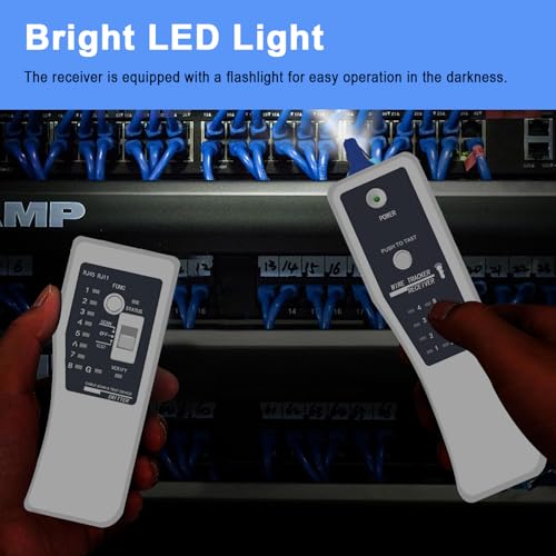 Gluckluz Network Cable Tester Ethernet LAN Wire Finder Telephone Line Tracker Network Line Tracer PoE Test with Case & LED Light for RJ45 RJ11 Cat5 Cat6 UTP Phone (Battery Operate)