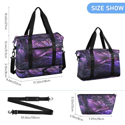 Butterfly Purple Flower4 Travel Duffel Bag Waterproof Gym Sport Tote Bag Carry On Weekender Bag with Compartment3