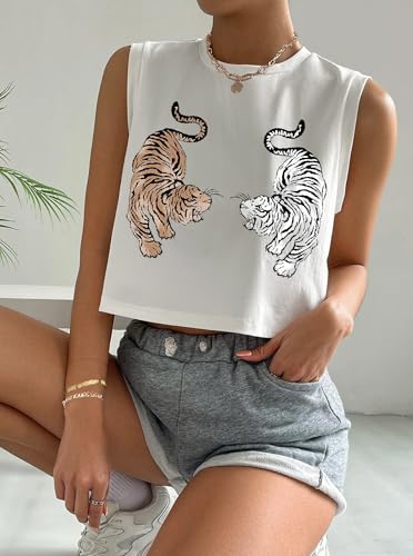 Hilinker Womens Crew Neck Loose Crop Tank Tops Workout Casual Sleeveless T-Shirt4